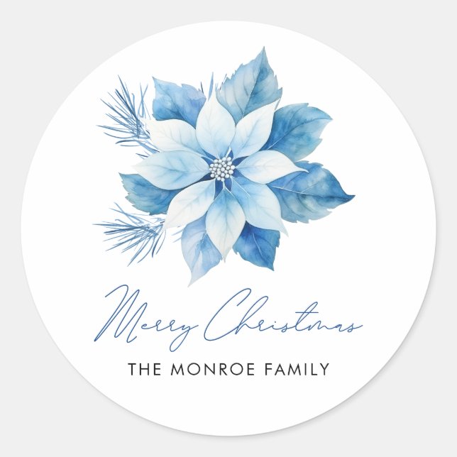 Stickers Joyeux Noël bleu Poinsettia (Devant)