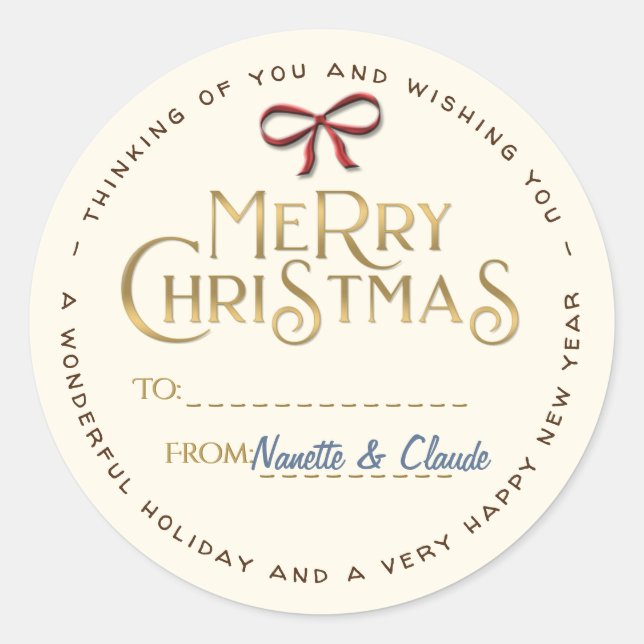 Stickers Joyeux Noël personnalisé avec Bow rouge (Devant)