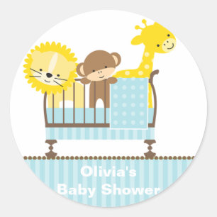 Stickers Jungle Animaux dans un lit d'enfant (bleu