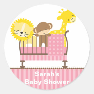Stickers Jungle Animaux dans un lit d'enfant (rose