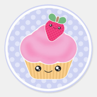 Stickers Kawaii Cupcake aux fraises roses