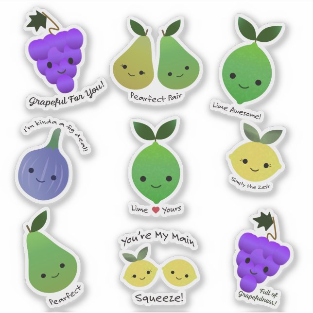 Stickers Kawaii Fruit Puns mignonnes et amusantes (Devant)