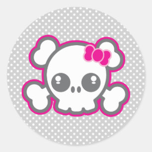 Stickers Kawaii Pink Ribbon Skull