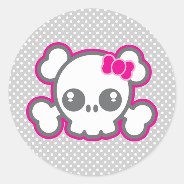 Stickers Kawaii Pink Ribbon Skull (Devant)