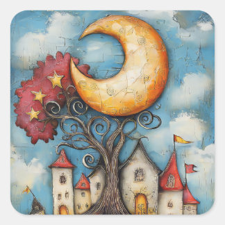 Stickers Lune Whimsical et ville