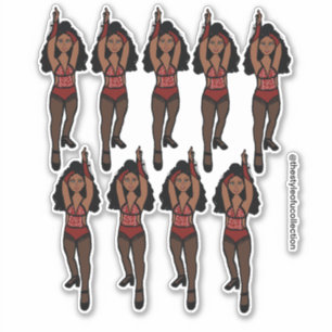Stickers Majorette / Danseuse Frange rouge / noir 
