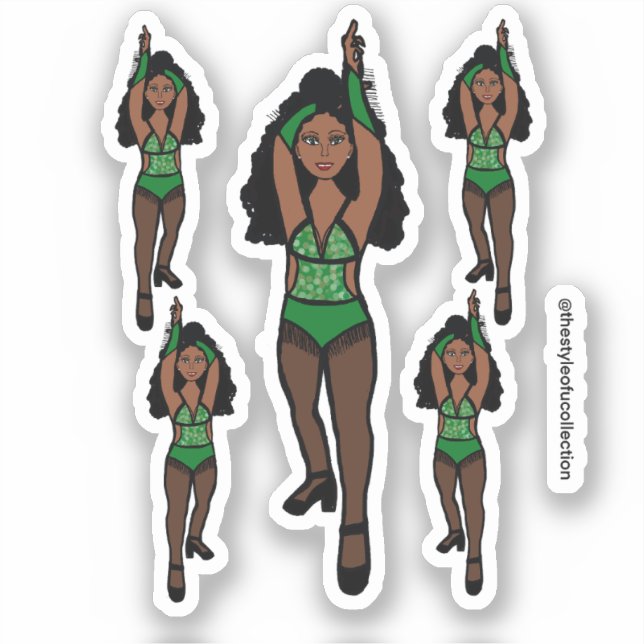 Stickers Majorette / Danseuse Frange verte / noire (Recto)