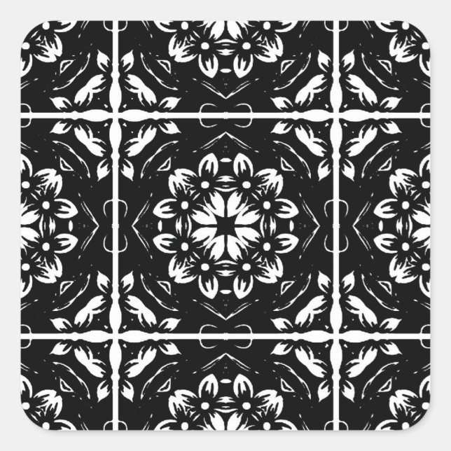 Stickers Mandala Floral noir et blanc (Devant)
