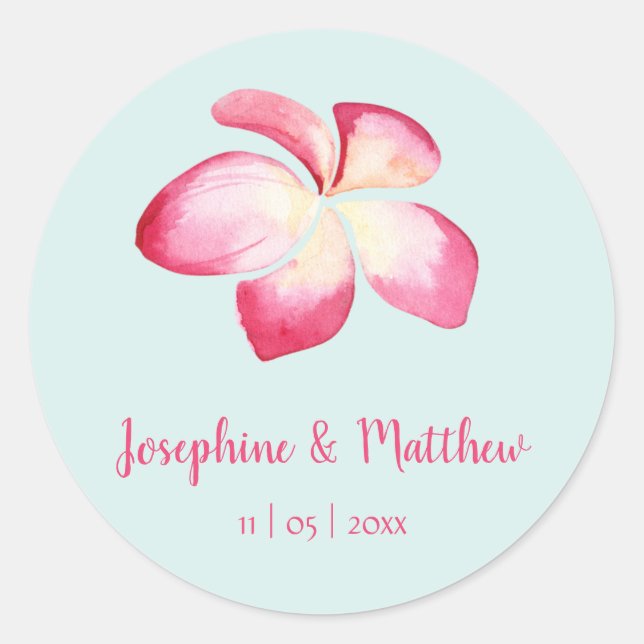 Stickers Mariage à l'aquarelle rose de la Plumeria (Devant)
