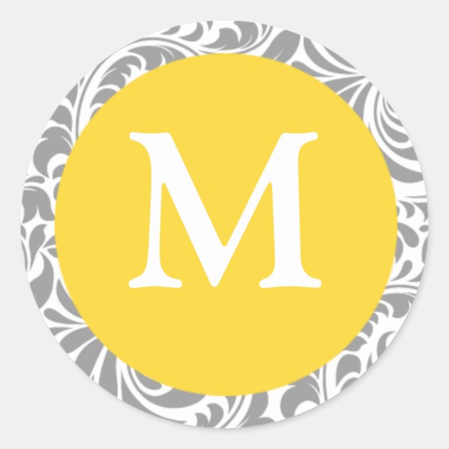 Stickers Mariage Canari Jaune Et Gris Monogramme M (Devant)