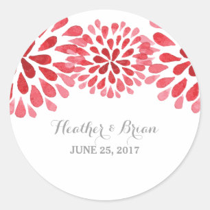 Stickers Mariage Chrysanthemum à l'aquarelle rouge
