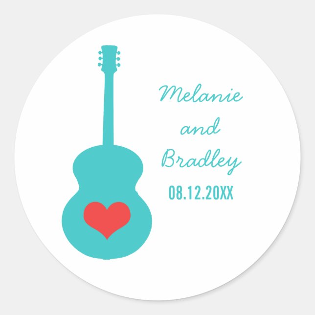 Stickers Mariage Coeur Aqua/Guitare Rouge (Devant)