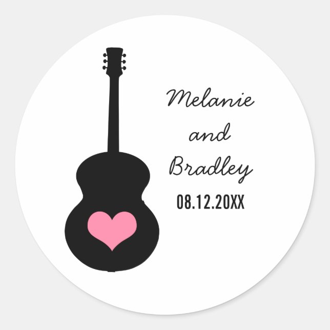 Stickers Mariage Coeur de guitare rose/noir (Devant)