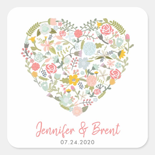 Stickers Mariage Coeur Floral (Devant)