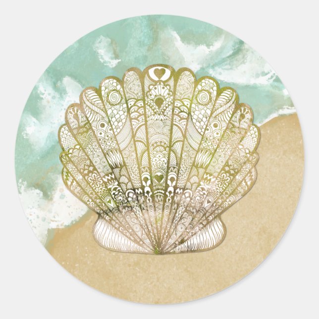 Stickers Mariage Coquille Saint Jacques Thème Plag (Devant)