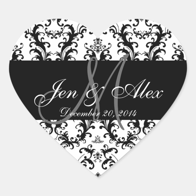 Stickers Mariage damassé Blanc Noir Favoriser (Devant)