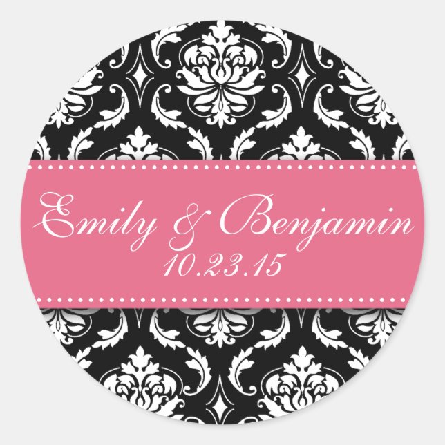 Stickers Mariage damassé Blanc Noir Favoriser Rose (Devant)