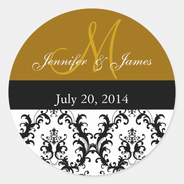 Stickers Mariage damassé Monogramme Or (Devant)