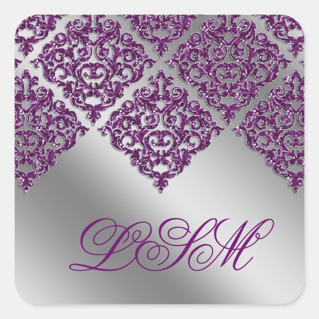 Stickers mariage damassé violet première étincelle (Devant)