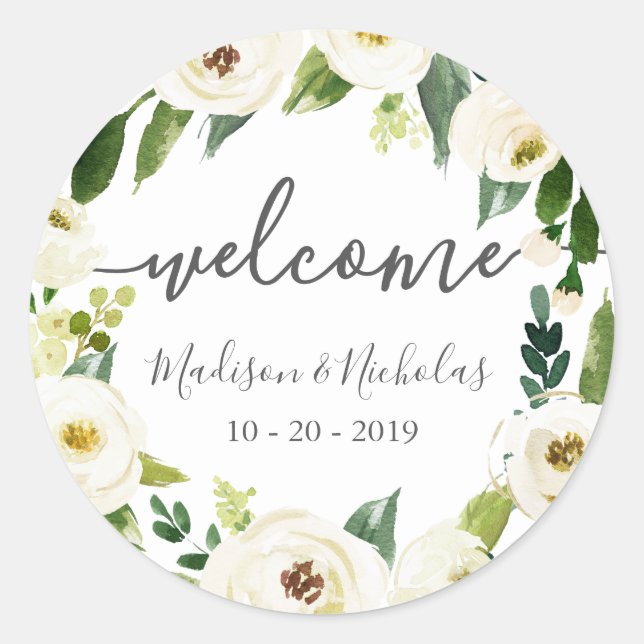 Stickers Mariage de bienvenue aux fleurs blanches (Devant)
