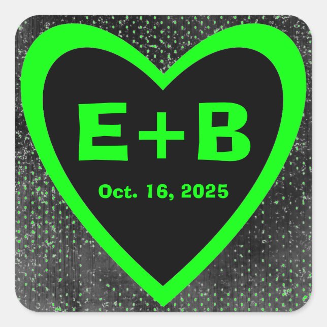 stickers mariage de coeur noir vert néon (Devant)