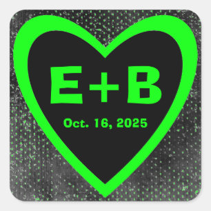 stickers mariage de coeur noir vert néon