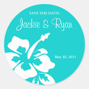 Stickers Mariage de la plage Date Hibiscus Blue