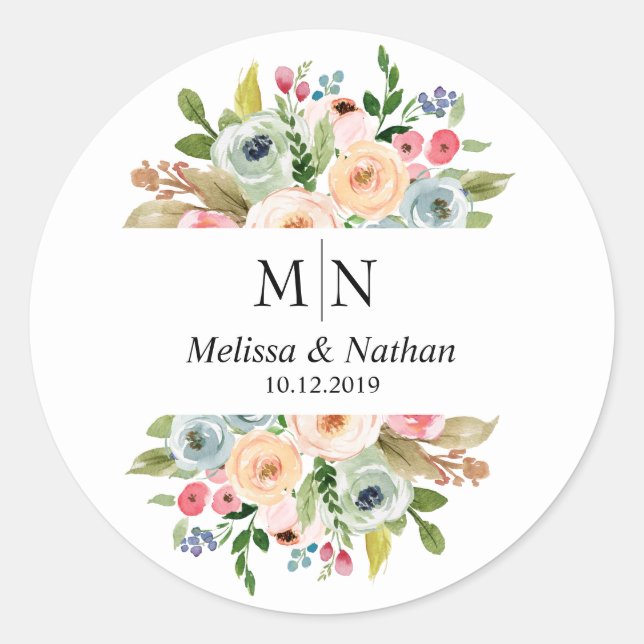 Stickers Mariage de monogramme de fleurs d'été (Devant)