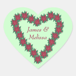 Stickers Mariage de Noël Coeur Poinsettia