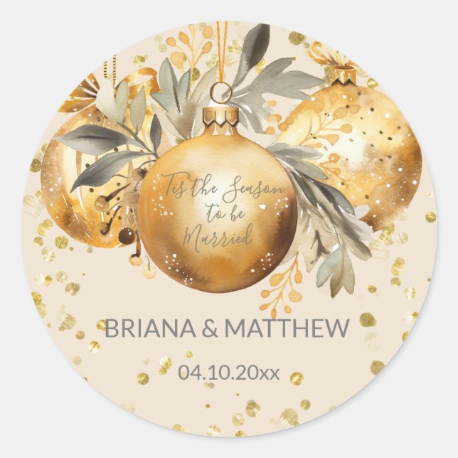 Stickers Mariage de Noël en or beige (Devant)