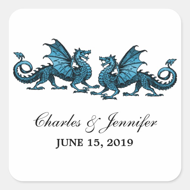 Stickers Mariage Dragons Bleu Élégant (Devant)
