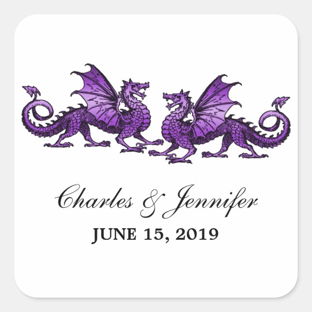 Stickers Mariage Dragons Violet Élégant (Devant)