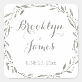 Stickers Mariage élégant Gris Floral Wreath