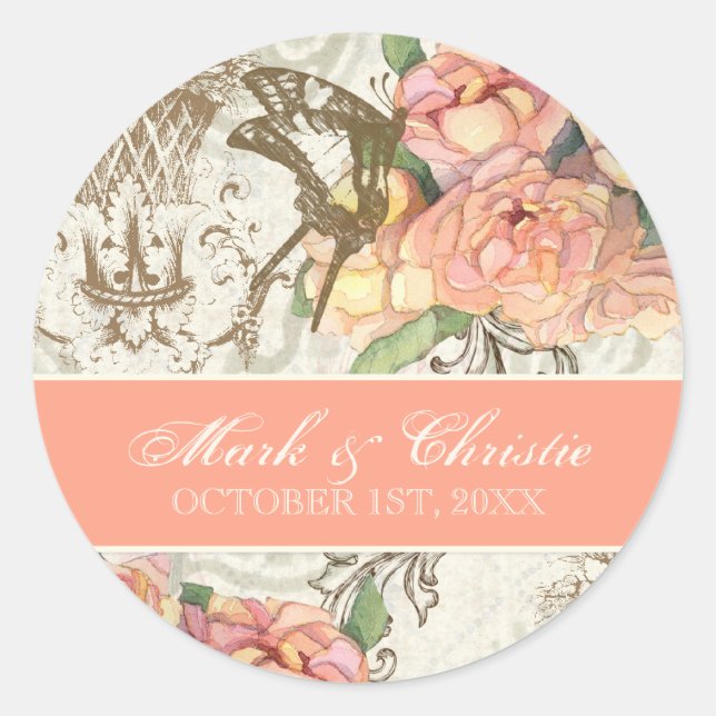 Stickers Mariage élégant Rose Flutterbyes (Devant)