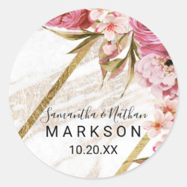 Stickers Mariage en marbre rose floral