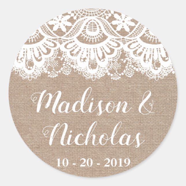 Stickers Mariage enveloppe Burlap et dentelle (Devant)
