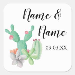 Stickers Mariage Étiquettes Cactus Imprimer Aquare