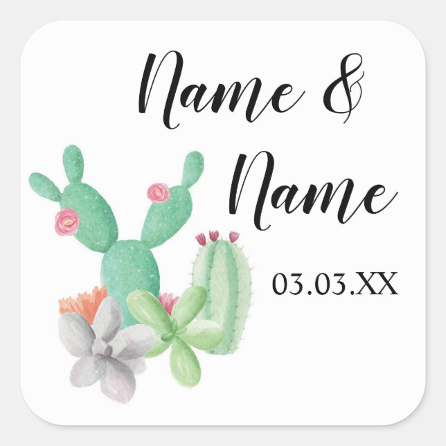 Stickers Mariage Étiquettes Cactus Imprimer Aquare (Devant)