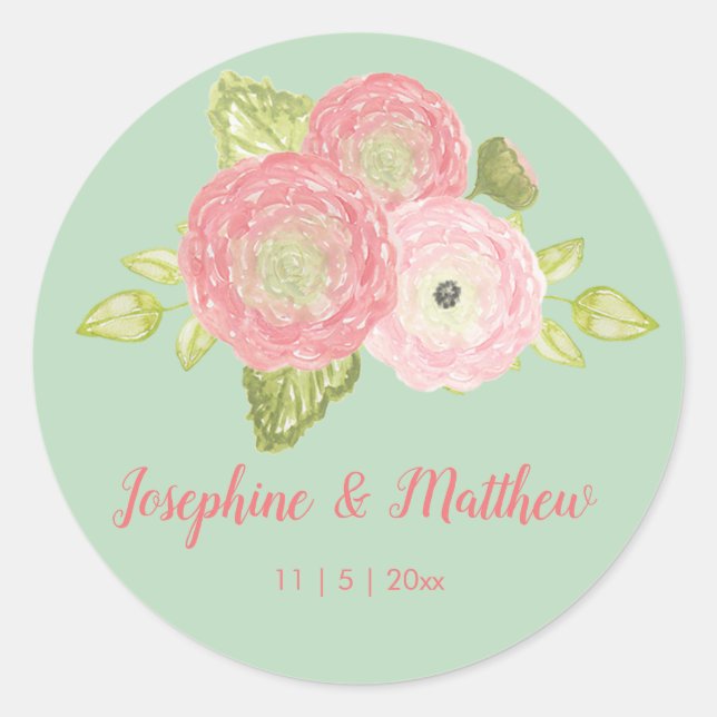 Stickers Mariage Floral Ranunculus Mint (Devant)