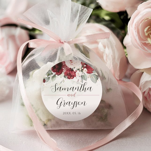 Stickers Mariage floral rose bordeaux et rose rous (Créateur téléchargé)