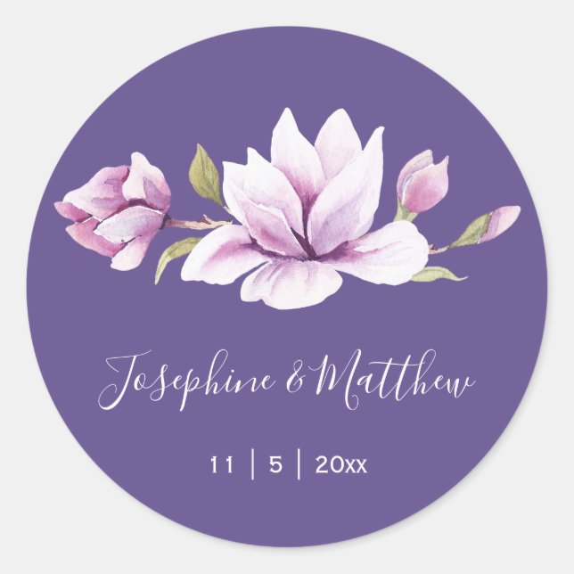 Stickers Mariage Floral Violet Magnolia (Devant)