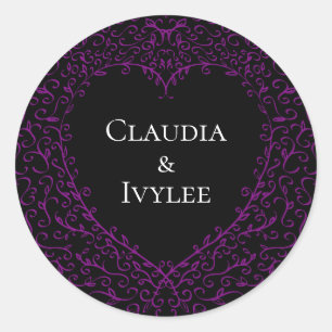 Stickers Mariage gothique au coeur mauve et noir