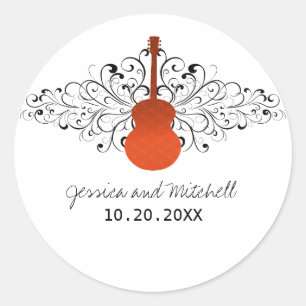 Stickers Mariage Guitare Orange Swirls