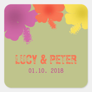 Stickers Mariage Hibiscus Hawaïen coloré