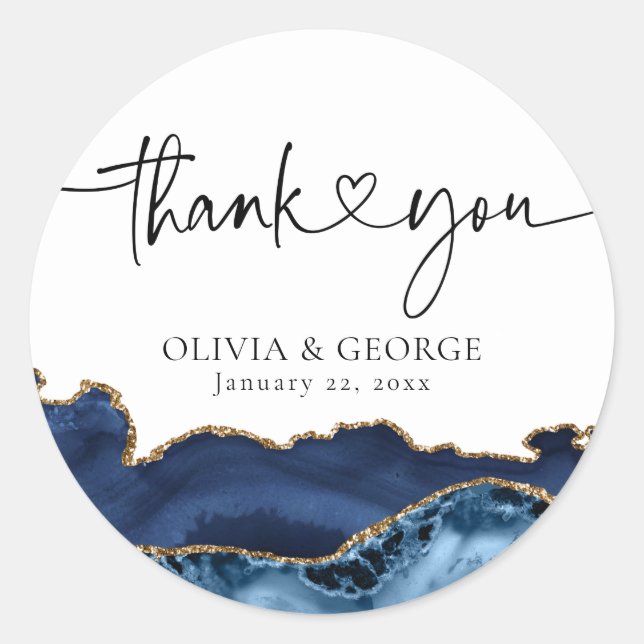 Stickers Mariage Merci d'agate bleu marine (Devant)