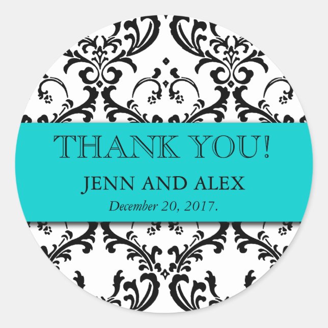 Stickers Mariage Merci Damas Faveurs Aqua (Devant)