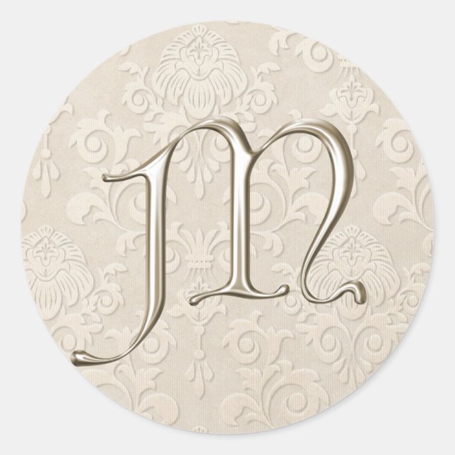 Stickers Mariage Monogramme Argent - lettre M (Devant)