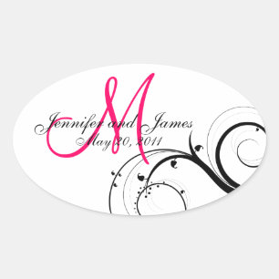 Stickers Mariage Monogramme Élégant Rose Chaud