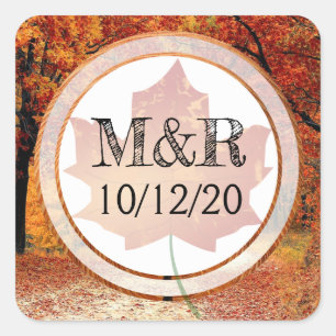 Stickers Mariage Monogramme Feuilles Automatiques 