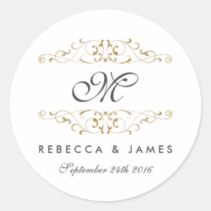 Stickers Mariage Monogramme Or Antique